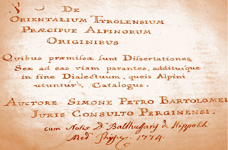 Immagine dal frontespizio del Catalogus di Simon Pietro Bartolomei (Biblioteca comunale di Trento)