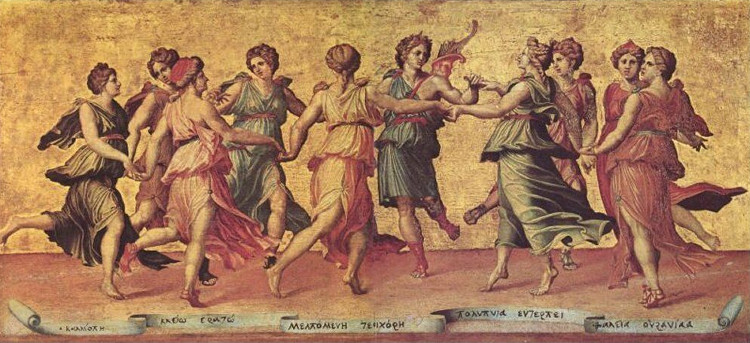 "Apollo e le Muse", dipinto del pittore Giulio Romano (Italia, 1499-1546)