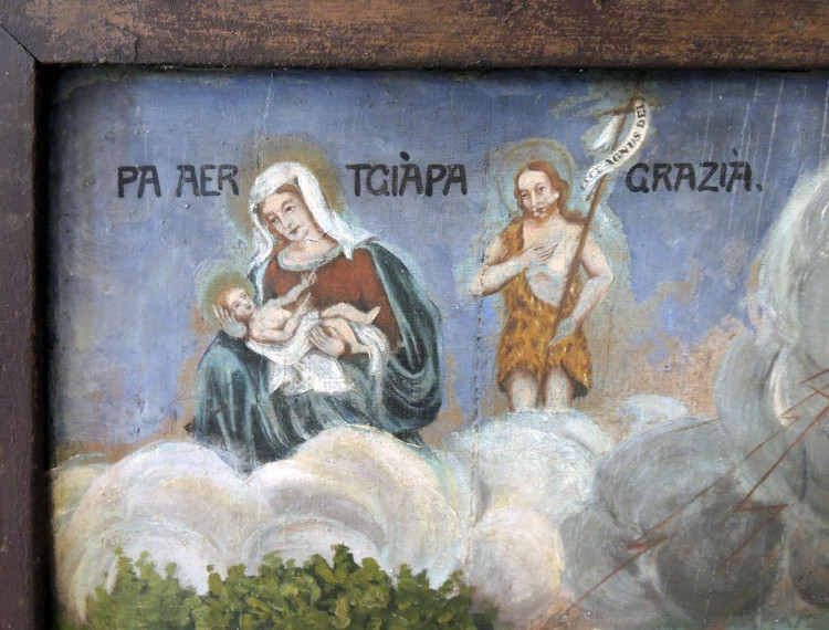 ex-voto Madonna con Bambino, San Giovanni Battista e una casa colpita da un fulmine