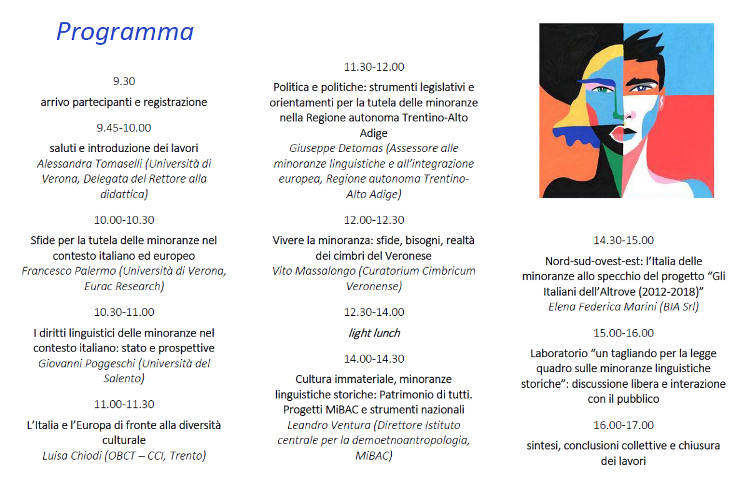 "Un tagliando per la legge quadro sulle minoranze linguistiche storiche", giornata di studio, Verona, 13 settembre 2018