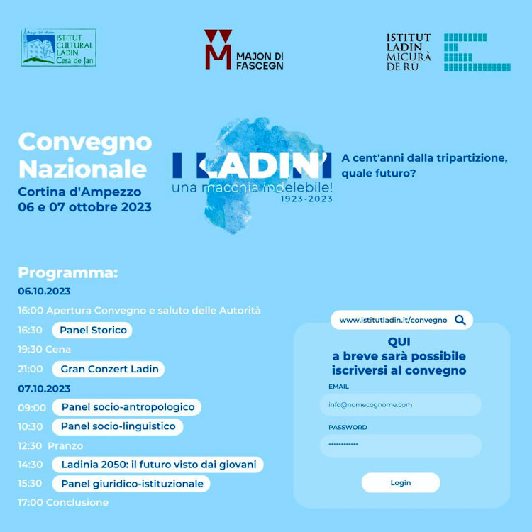 Il programma del Convegno nazionale "I Ladini, una macchia indelebile! 1923-2023