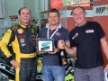 il pilota Erich Prinoth, il gornalista sportivo Diego Clara e il team manager MP Racing Massimo Pepe
