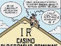 La caricatura di Manuel Riz, con Manuel Adami che scrive sul Casino di bersaglio le lettere mancanti